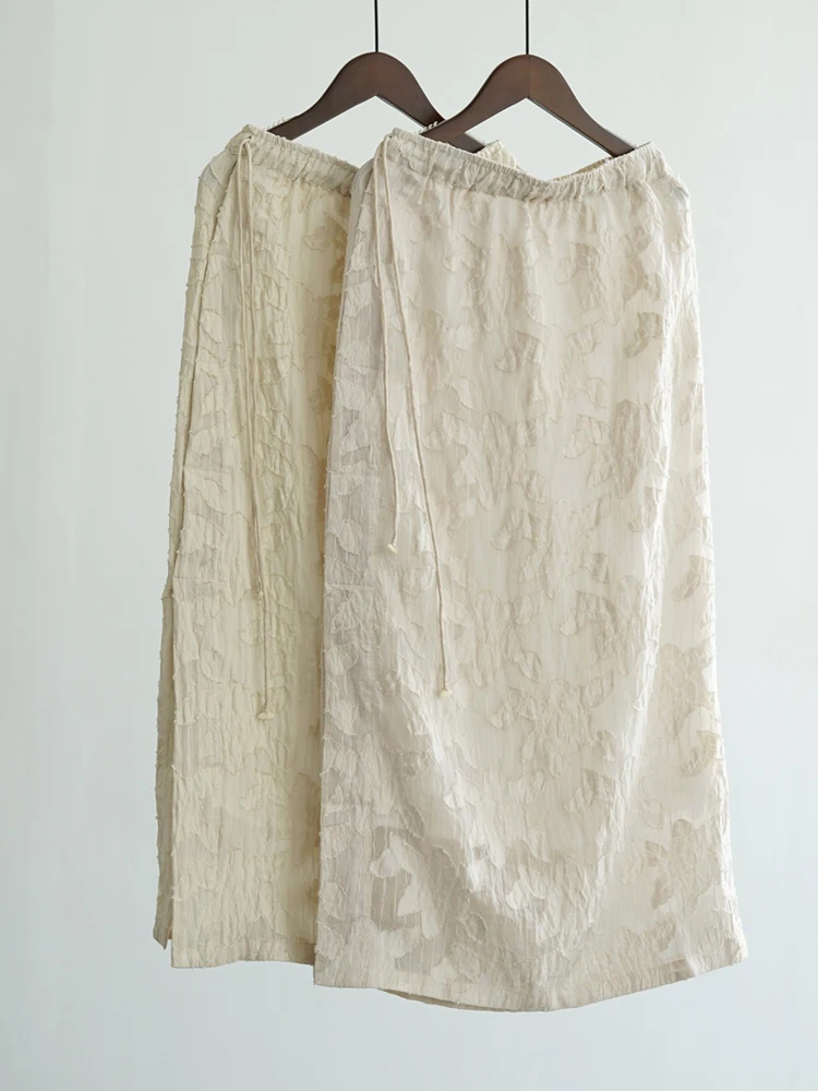 

Ziwan Summer New Original Artistic Retro Floral Cutout High Slit Straight Midi Skirt Fairy Slim Fit f-length Skirt