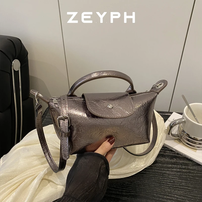 

Zeyph Fashionable Designer Silver Toned Patent Leather Shiny Modern Vintage Handbag Shoulder Bag Cross Body Bag