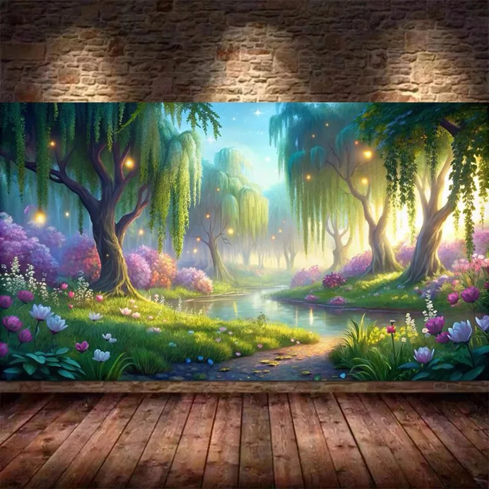 Large Diamond Painting Willow Tree New Arrivals 2025 Full Drills Diamond Mosaic Cross Stitch Landscape Rhinestone Pictures