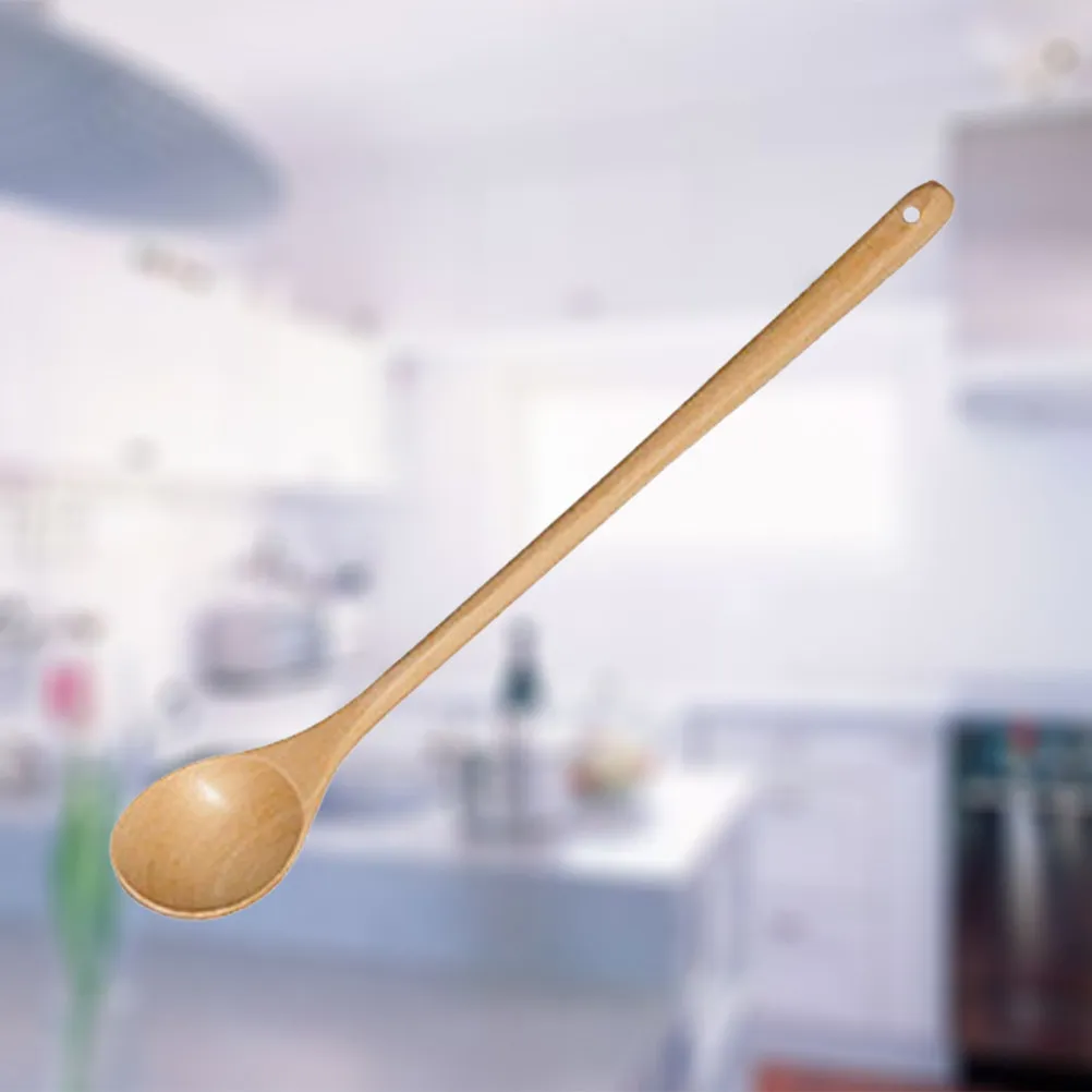 Wooden Cooking Spoon 33cm Long Handle Food Grade Natural Smooth Stirring Spoon for Coffee Tea Sauteing