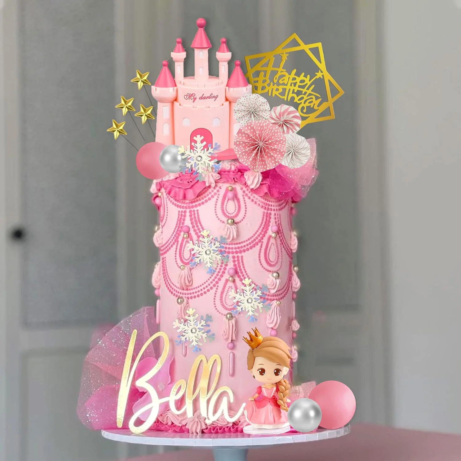 Princess Cake Topper Castle Cake Decoration for Girl Kid Happy Birthday theme Party Decorations Princess Baby Shower Supplies - view 4