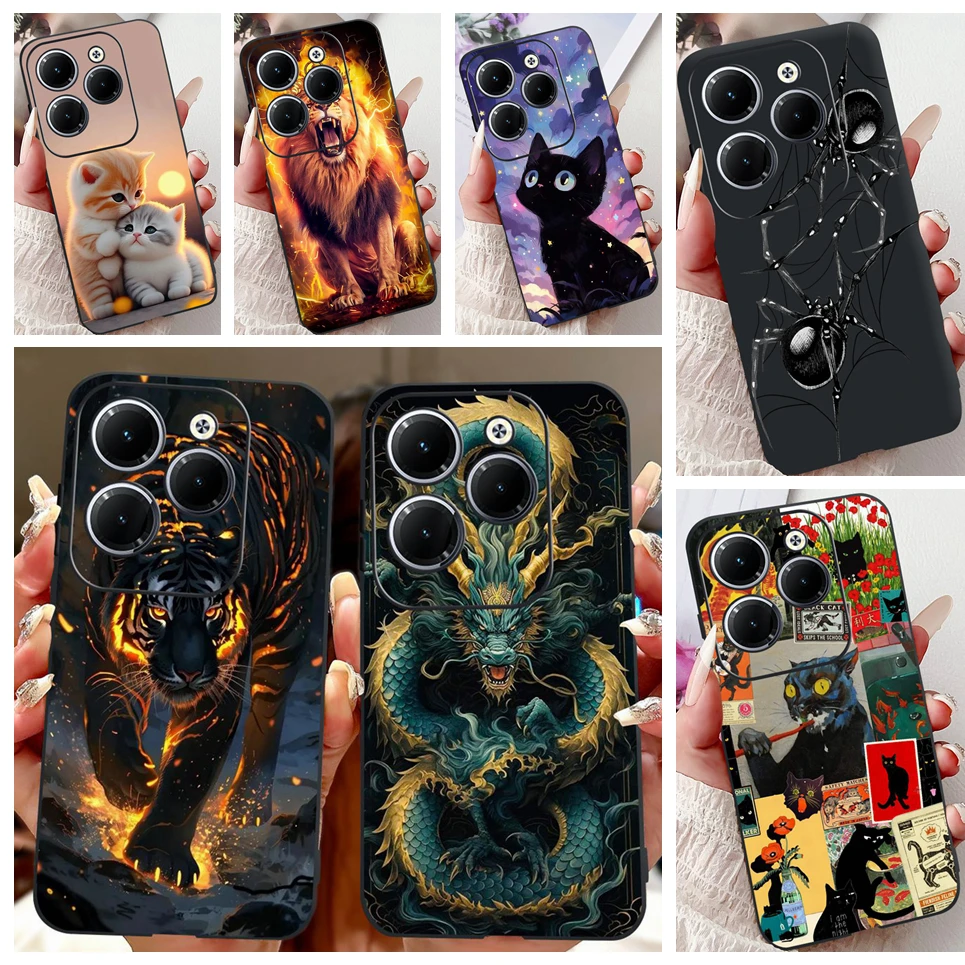 For Tecno Spark 20 Pro 20C 20 Pro+ Cases Cool Style Tiger Dragon Pattern Phone Case Black Soft Silicone Spark20 20Pro Back Cover