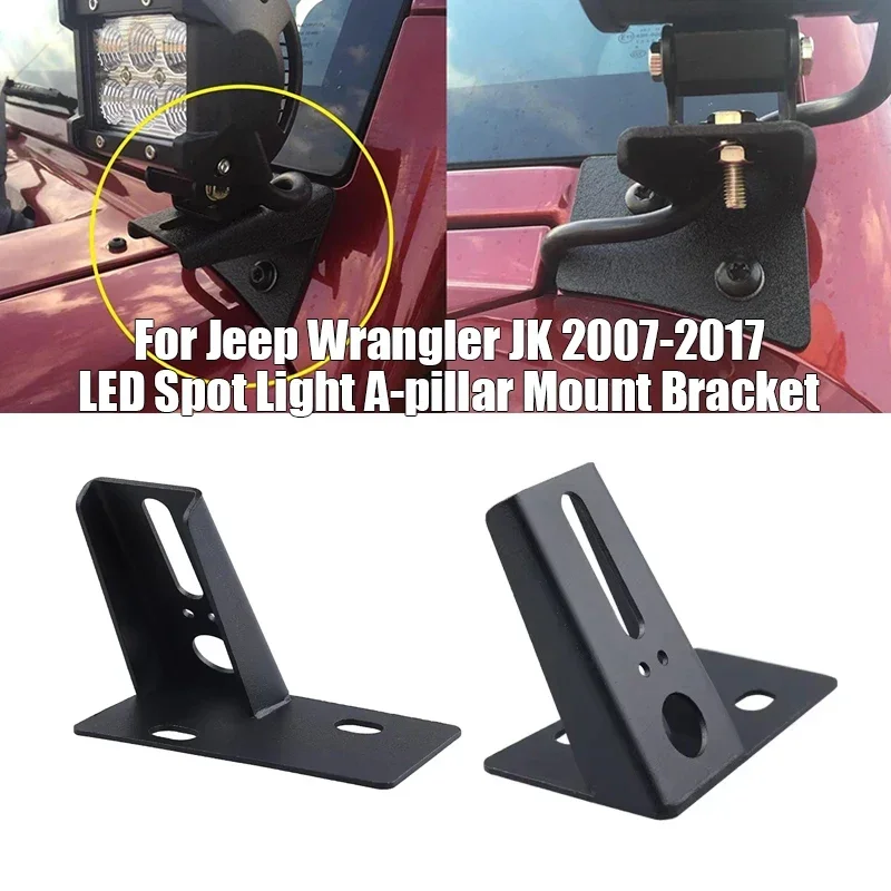 2PCS A-Pillar Windshield Hinge Mounting Brackets for Offroad LED Fog Light Halogen Work Light for Jeep Wrangler JK 2007-2017