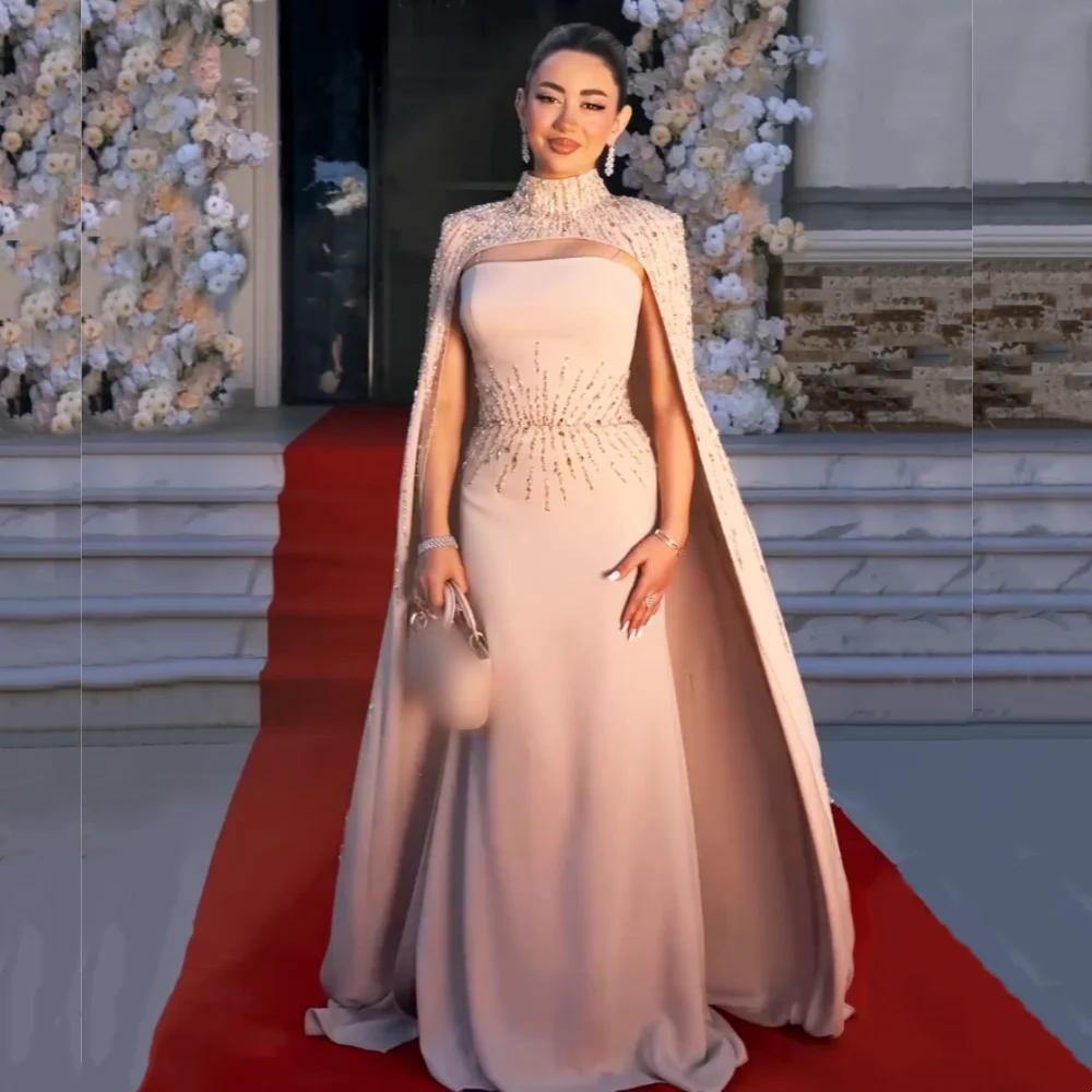 Vestido de celebridad elegante personalizado, chal largo de cuello alto, ocasión a medida, vestidos largos formales de trompeta, vestido de noche con purpurina