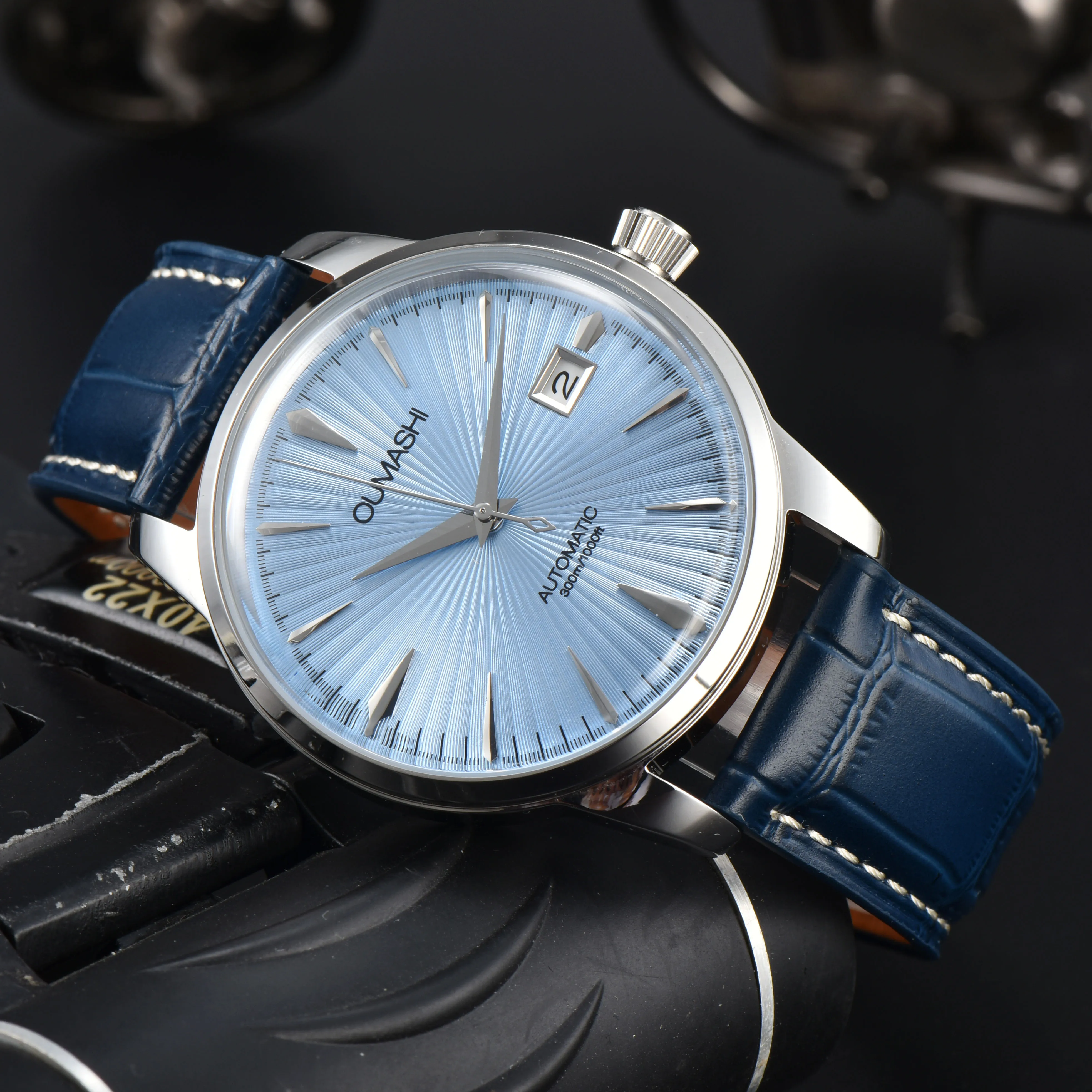 40mm Cocktail Automatic  NH35 Watch for Men Stainless steel case Double Dome sapphire glass leather strap