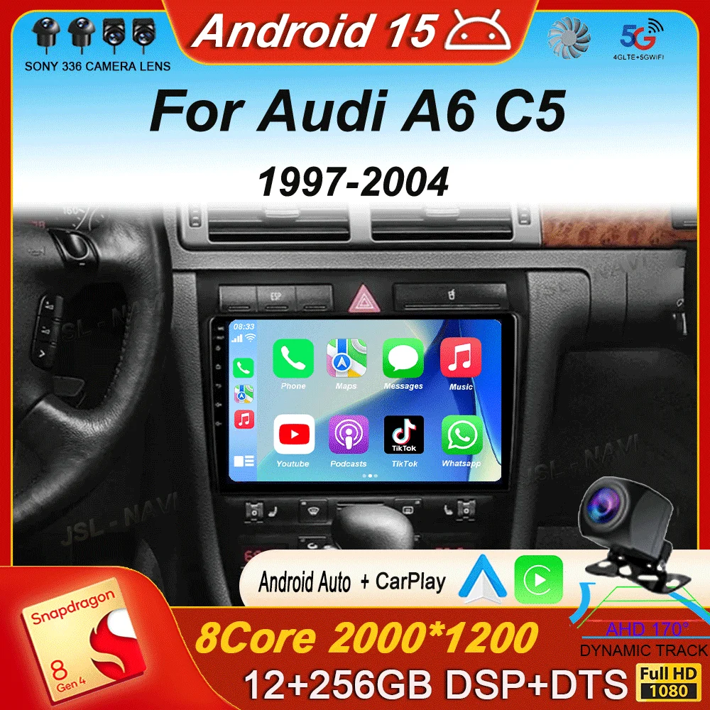 

Автомобильный радиоприемник Android 15 для Audi A6 C5 1997-2004 S6 1999-2004 RS6 2002-2006 Мультимедийный плеер 2Din Carplay Стерео GPS без DVD