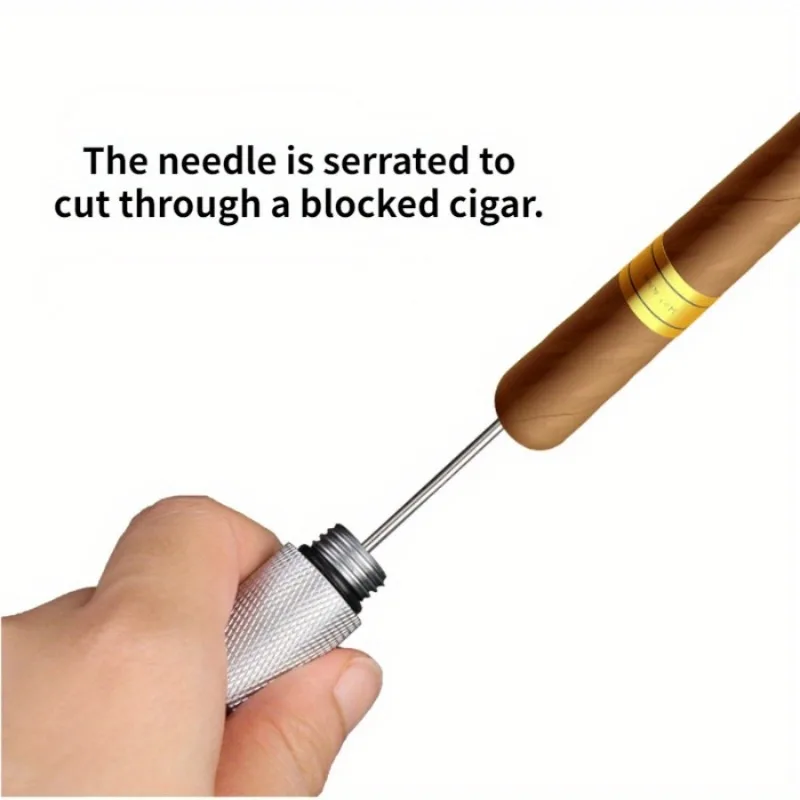 1PC Stainless Steel Double-ended Cigar with Serrated Needle Light Cigar Pick Dredge Drill Type Smoke Ventilator