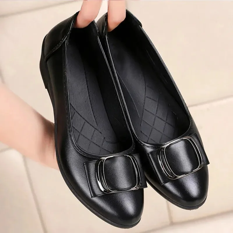 Shoes Women Mid Heel Office Lady Pumps PU Leather Black Basic Square Heeled Spring Autumn Loafers Female Zapatos