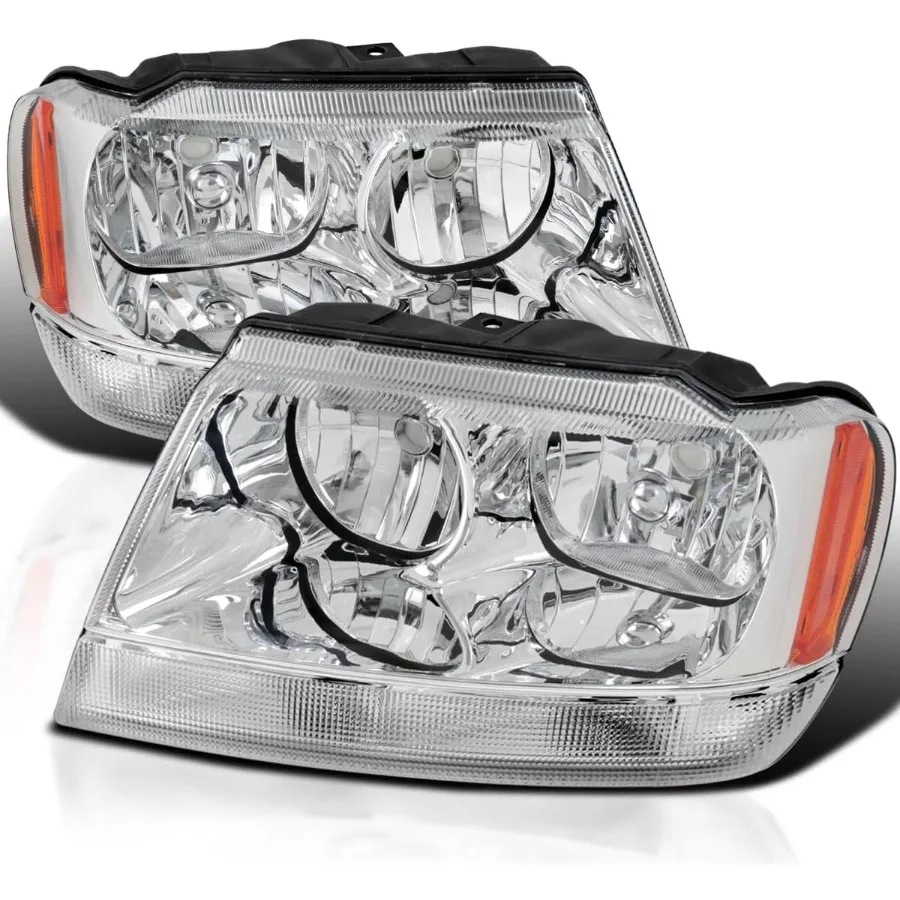 

Clear Headlights Compatible with 1999-2004 Jeep Grand Cherokee L+R Pair Head Light Lamp Assembly