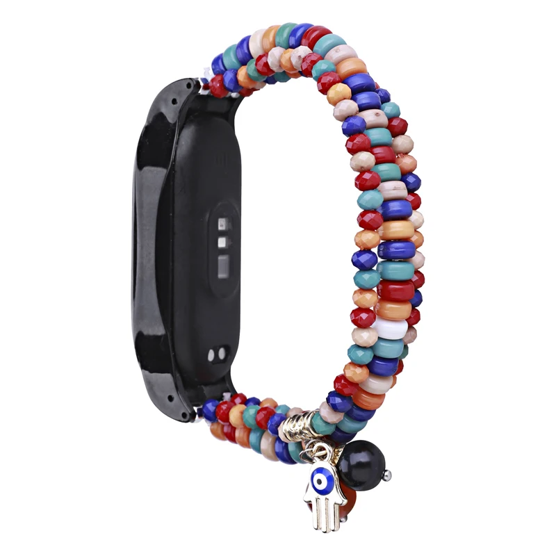 Colorful Beaded Bracelet for Xiaomi Mi Band 6 5 4 3 Elastic Wristband Replacement Jewelry Strap for Miband 7 6 Women Accessories