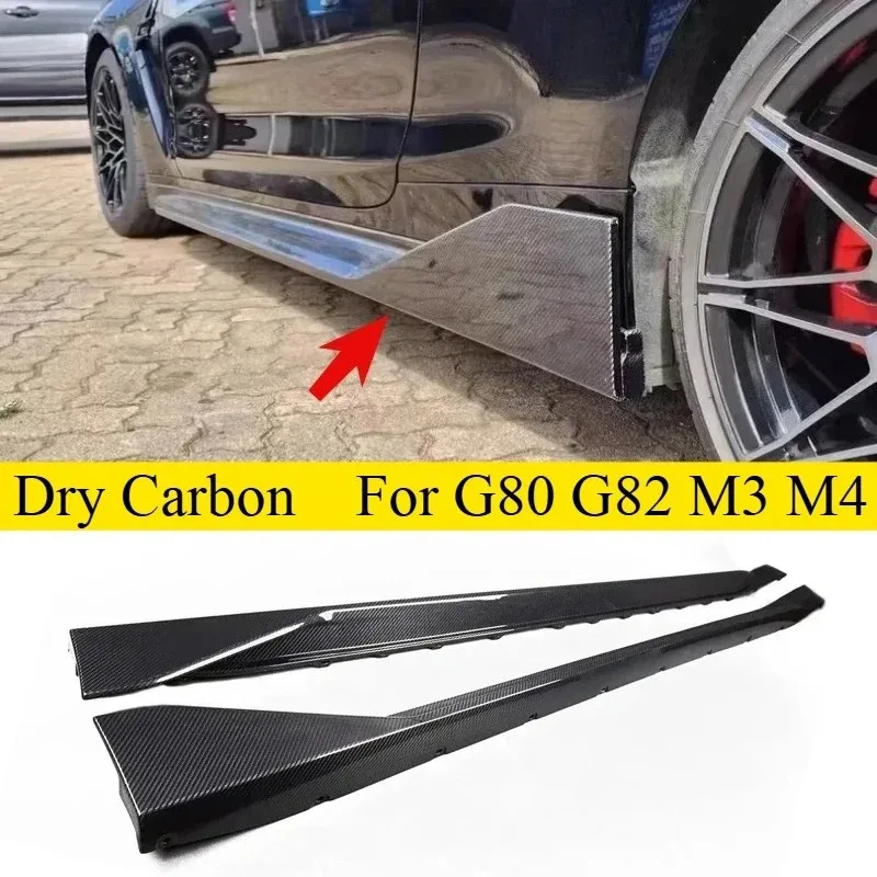 

For BMW M3 G80 M4 G82 Real Dry Carbon Fiber Car Side Skirts Extension MP Style Competition 2021+ Side Skirts accessories