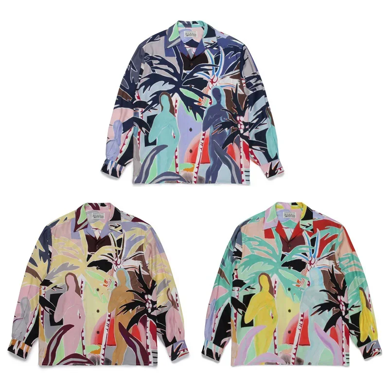 

Best Quality Polychrome WACKO MAR Long Sleeve Shirt Men Woman Coconut Tree Pattern Loose All-match