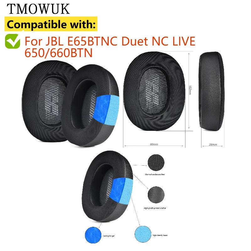 

For JBL E65BTNC Duet NC LIVE 650/660BTN Headphones Replacement Mesh / Ice gel / Leather Ear pads