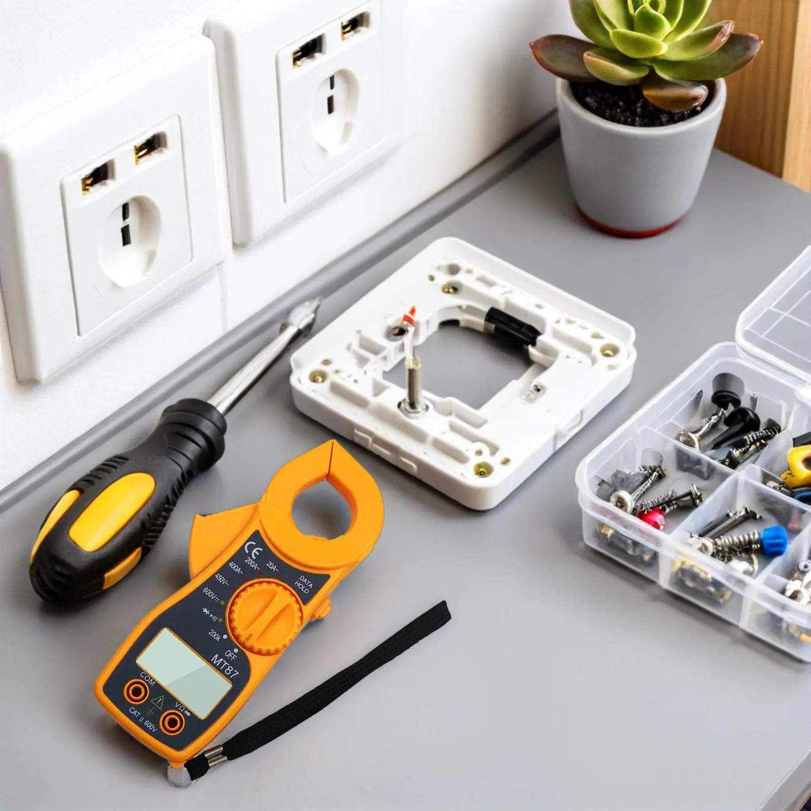 Mt87 Digital Clamp Meter Current Voltage Tester Orange Portable Mini Multimeter Data Hold LCD Display for Electronics Factory