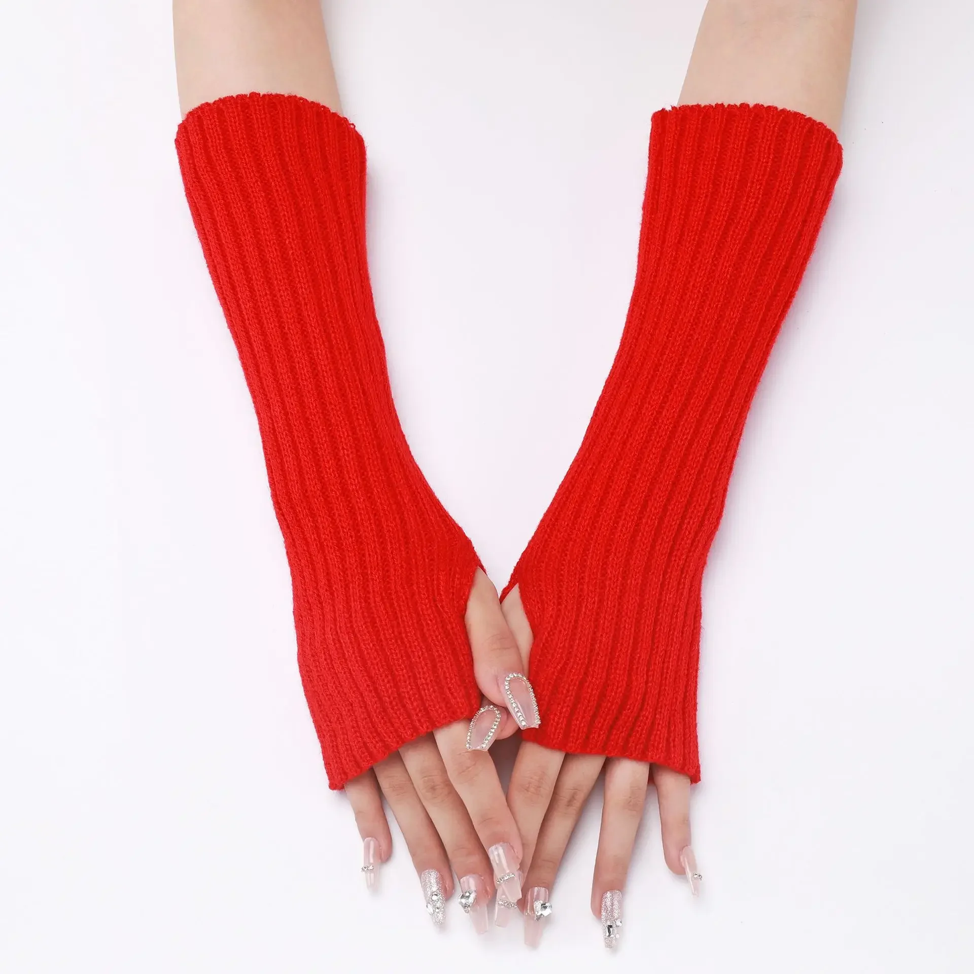 Mangas de braço de malha outono inverno mão luvas longas aquecedores de braço das mulheres dos homens macio elástico meio dedo quente moda senhora mangas casuais