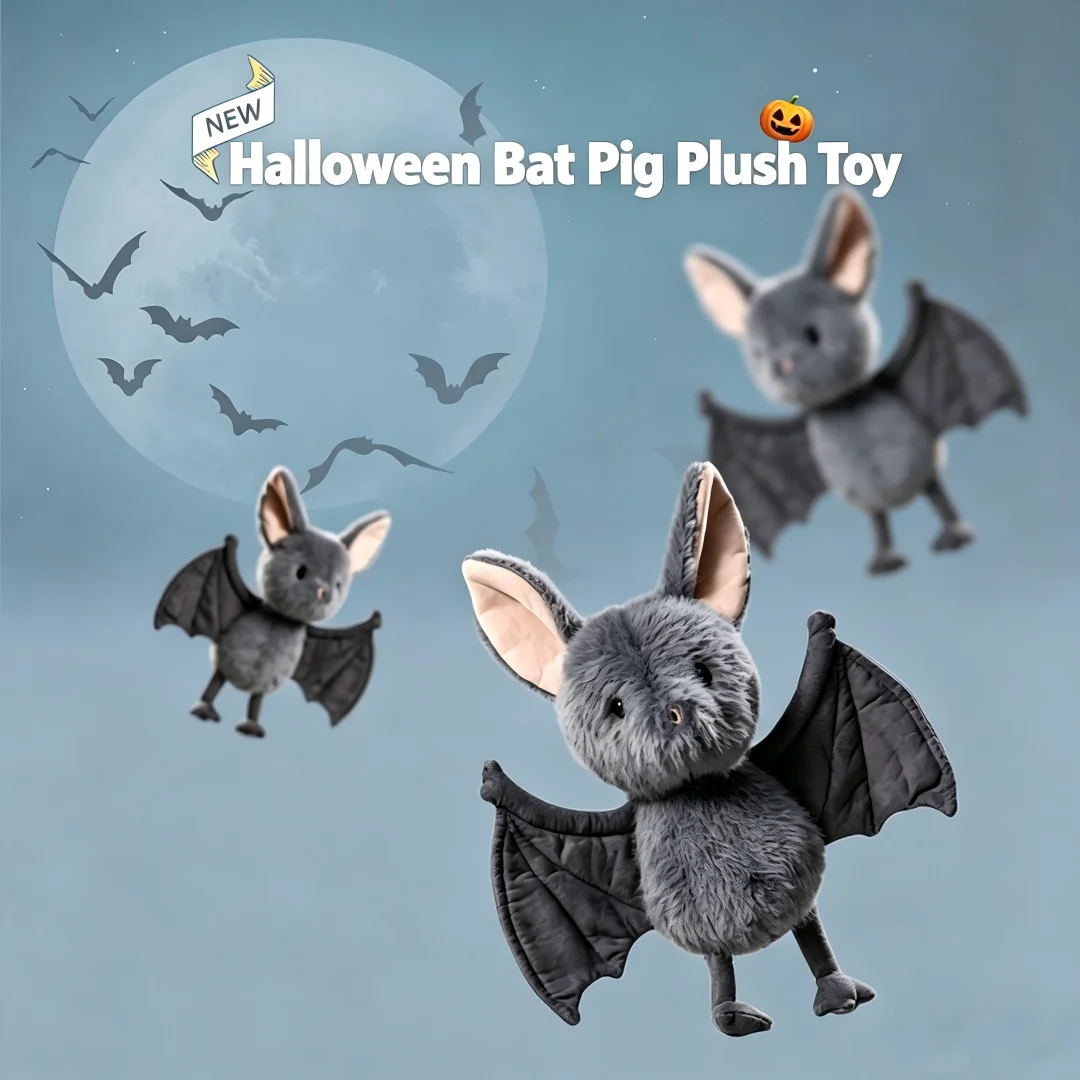 

26CM Cute Halloween Bat Pig Plush Toy Soft Stuffed Animal Doll for Kids Spooky Halloween Themed Stuffed Doll Home Decor Gift