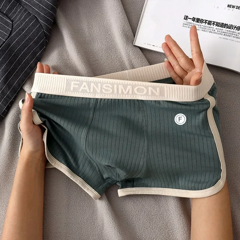 

New Boxer Men Underwear Striped Pure Cotton Breathable Boxershort Mens Boxers Men's Mid-waist Four Corner Pants Size L-3XL