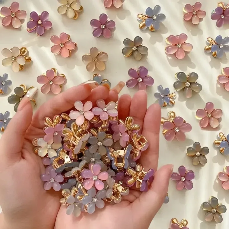 Koreanische süße Mini-Blumen-Seiten-Haarspangen für Mädchen, Haarklammern, süßer Opal, Zirkon, Pony, Haarnadeln, kleine Haar-Accessoires, Haarspangen