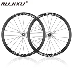 RUJIXU Road Bike36T Ratchet or 6 pawls Tubeless Disc Brake Wheelset 30/35/38/41mm Alu Aero Wide Rim Thru Axle Hub  Bicycle Wheel