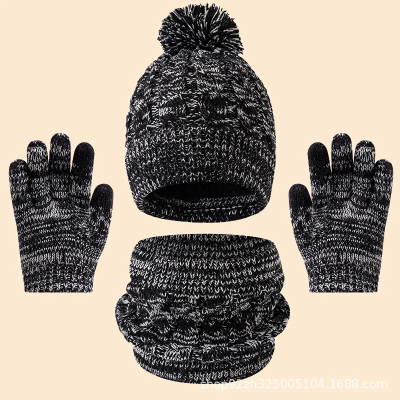 Gorros, bufandas y guantes de punto de 3 piezas para niños, aptos para niños de 3 a 12 años para mantener el calor al aire libre en invierno.