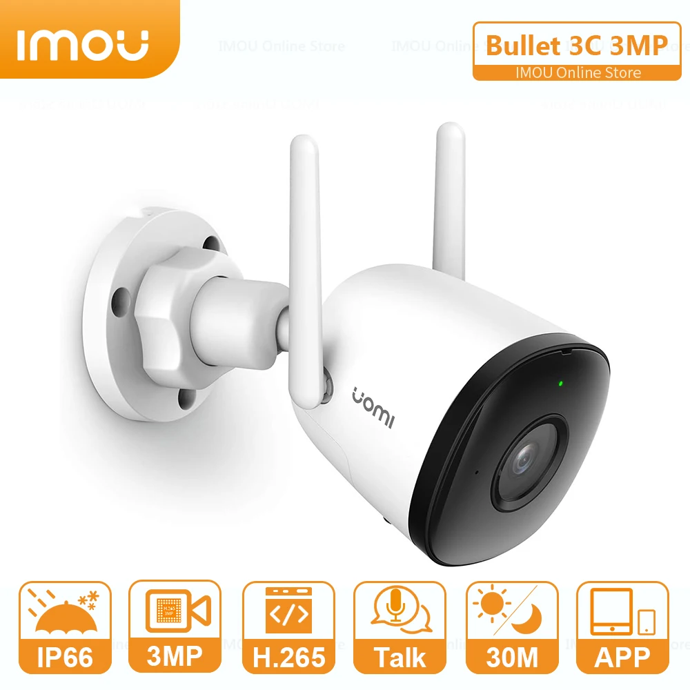 IMOU Outdoor Wifi Surveillance Camera Bullet 3C 3MP Resolution Two-way Talk Built-in Alarm  Human Detection and ONVIF Protocol