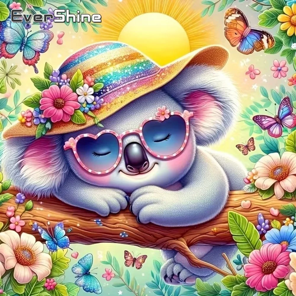EverShine Diamant-Gemälde, Koala-Tier-Stickerei, Cartoon-Bild, Strass, voll quadratisch, rund, Diamant-Mosaik, DIY, Kindergeschenk
