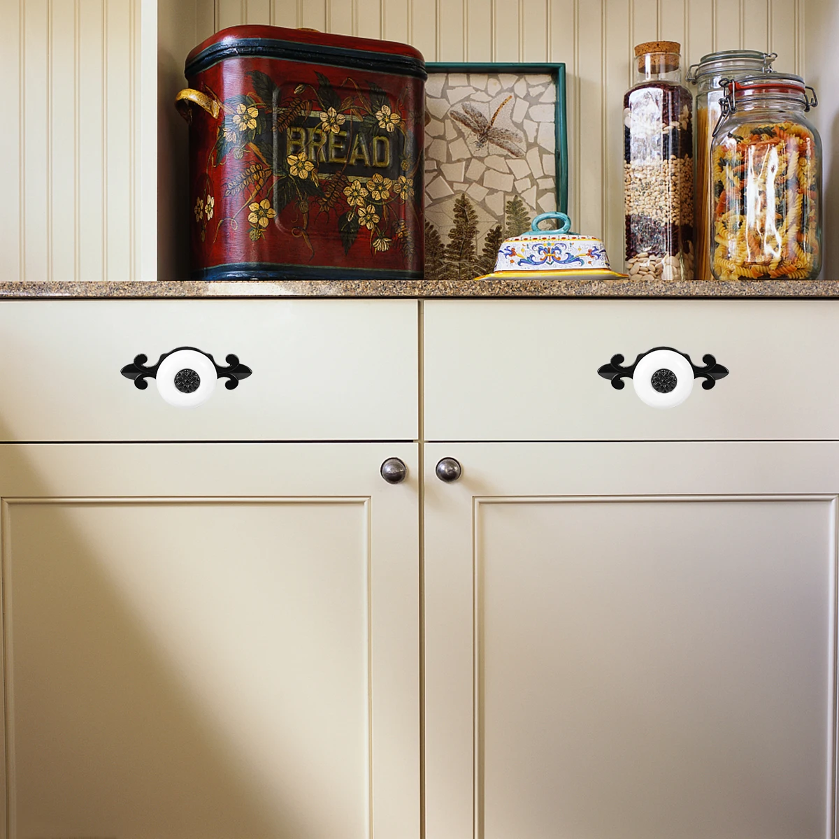 

2Pcs Zinc Alloy Cabinet Pull Bar Ceramic Drawer Knob for Furniture Wardrobe Chest Handle Bathroom Bar Ktv Use Black White