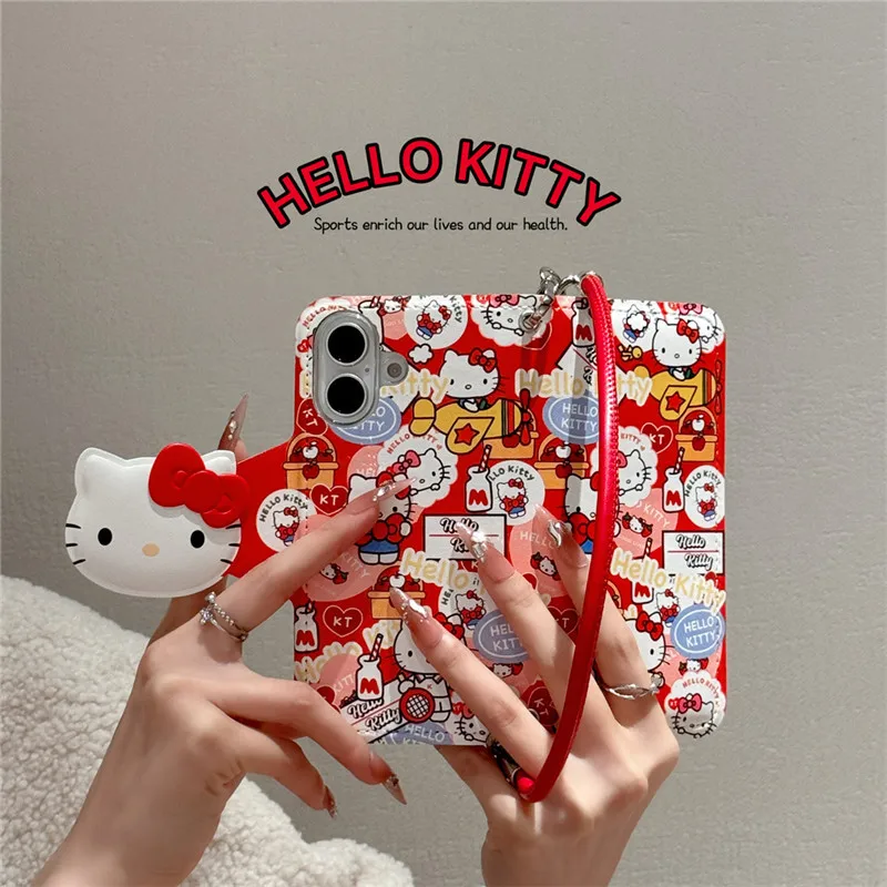 Flip leather case with pendant 3D doll Hello Kitty Sanrio Phone Soft Case for IPhone 13 14 15 16 Pro Y2k Girl Phone Case Cover