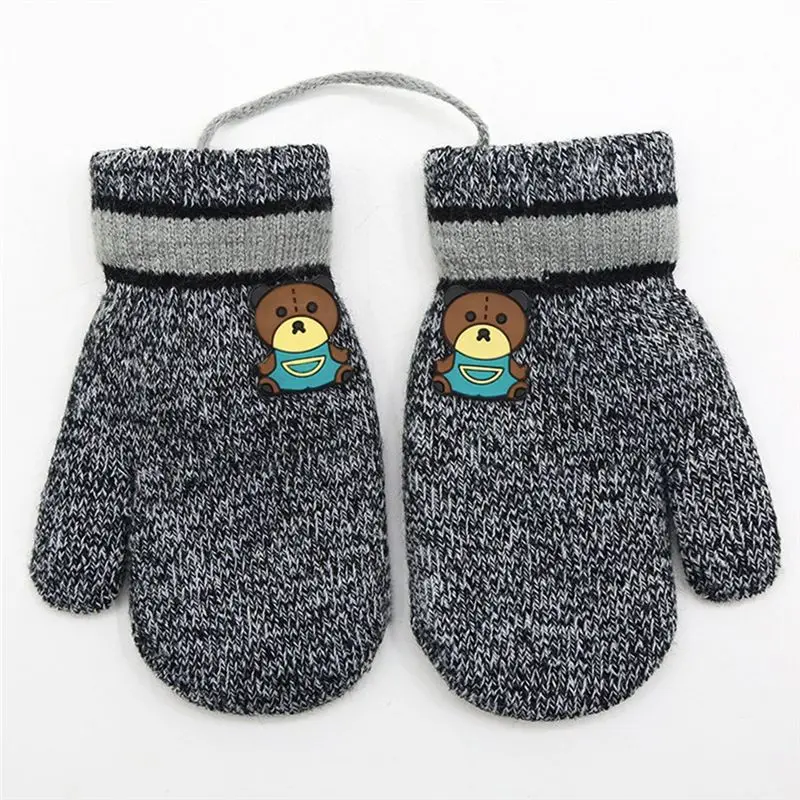 AEE8-Toddler Kids Short Knitted Gloves Winter Thick Fleece Lining Mittens For 1-3 Years Old
