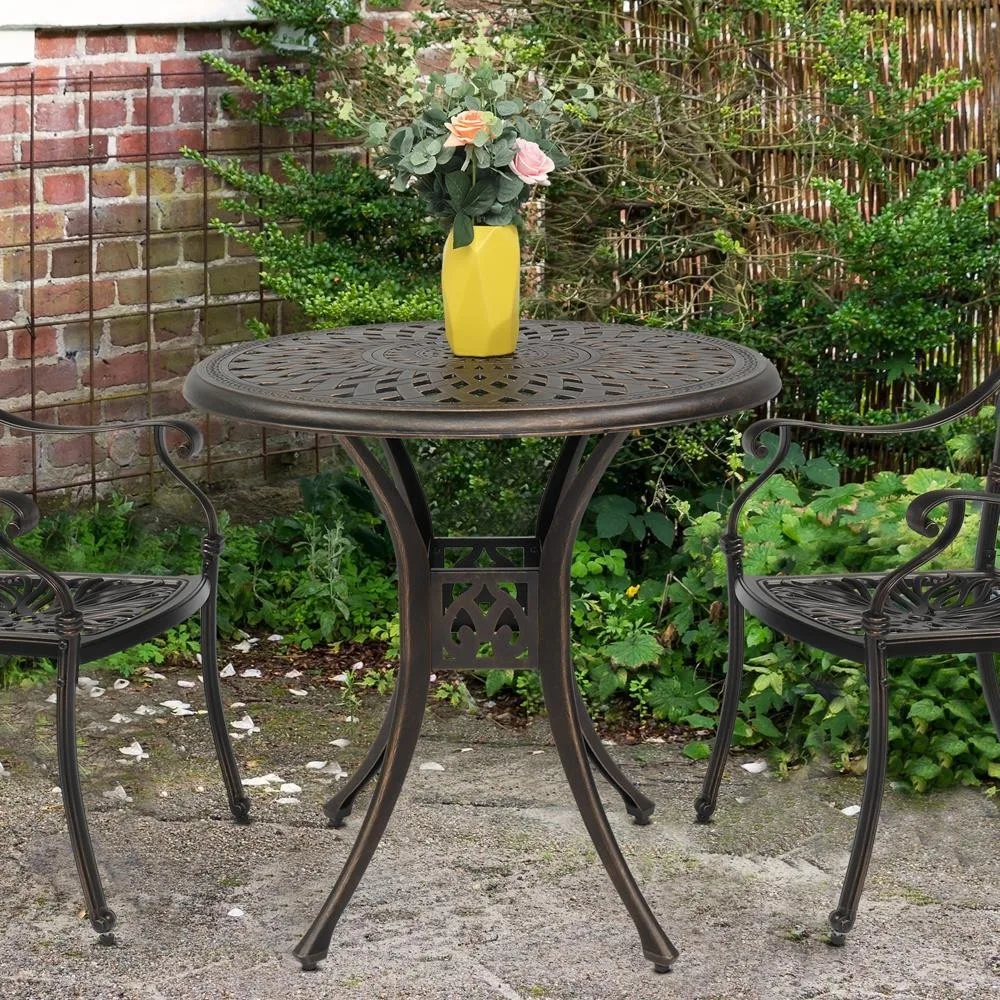 

31" Patio Round Dining Bistro Table Cast Aluminum W/2" Umbrella Hole