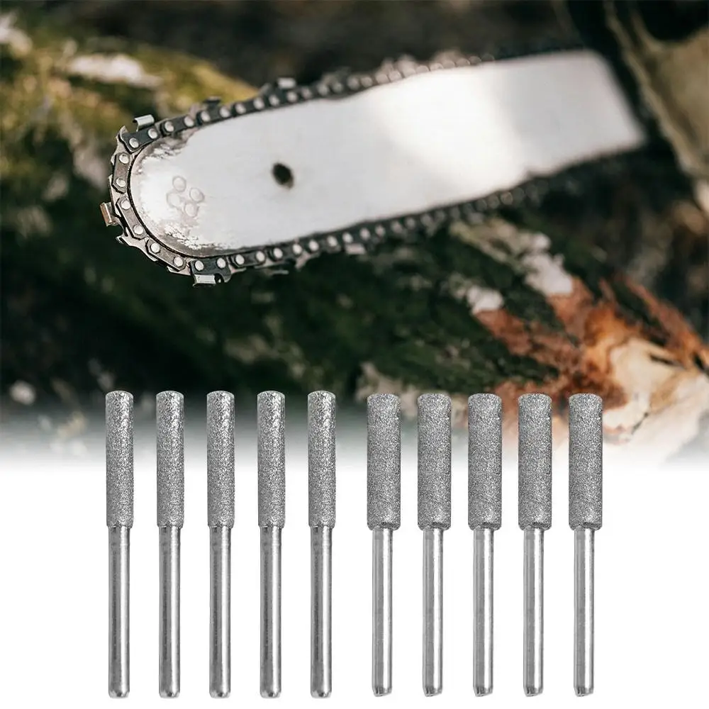 5pcs High Hardness Diamond Coated Chainsaw Sharpener Stone Cylindrical Burr Polishing Chainsaw File Gold Silver Saw Sharpening