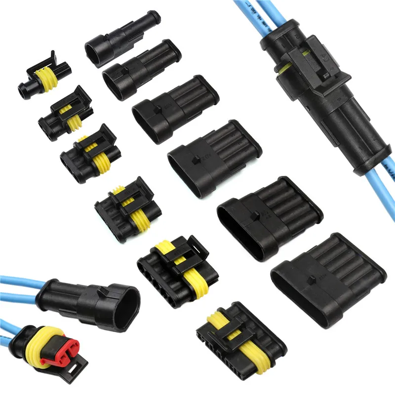 2-5sets Kit 2 pin 1/2/3/4/5/6 pins Way AMP Seal Electrical Automotive Wire Connector Plug Terminals for Car Waterproof Connector