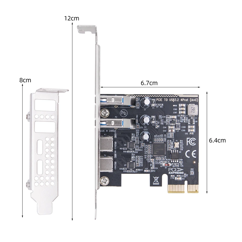 PCIE USB Type C Expansion Card Adapter HUB 2Port USB-C + 2Port USB3.2 GEN1 5Gbps Riser Card with Low Profile Bracket for Desktop 4