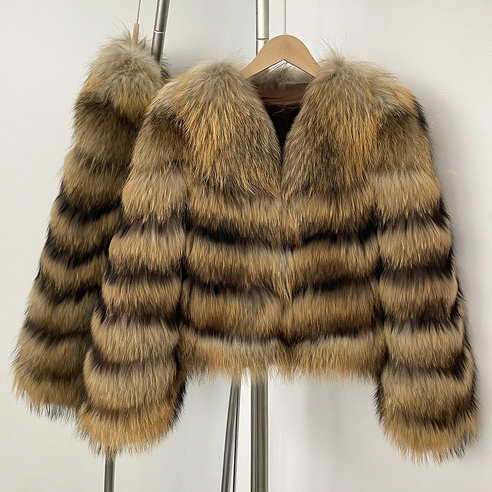 

Luxury Raccoon Fur Real Fur Coat Woman Fashion Autumn Winter Clothing Warm Female Short Outwear Natural Fox Fur Jacket Lady