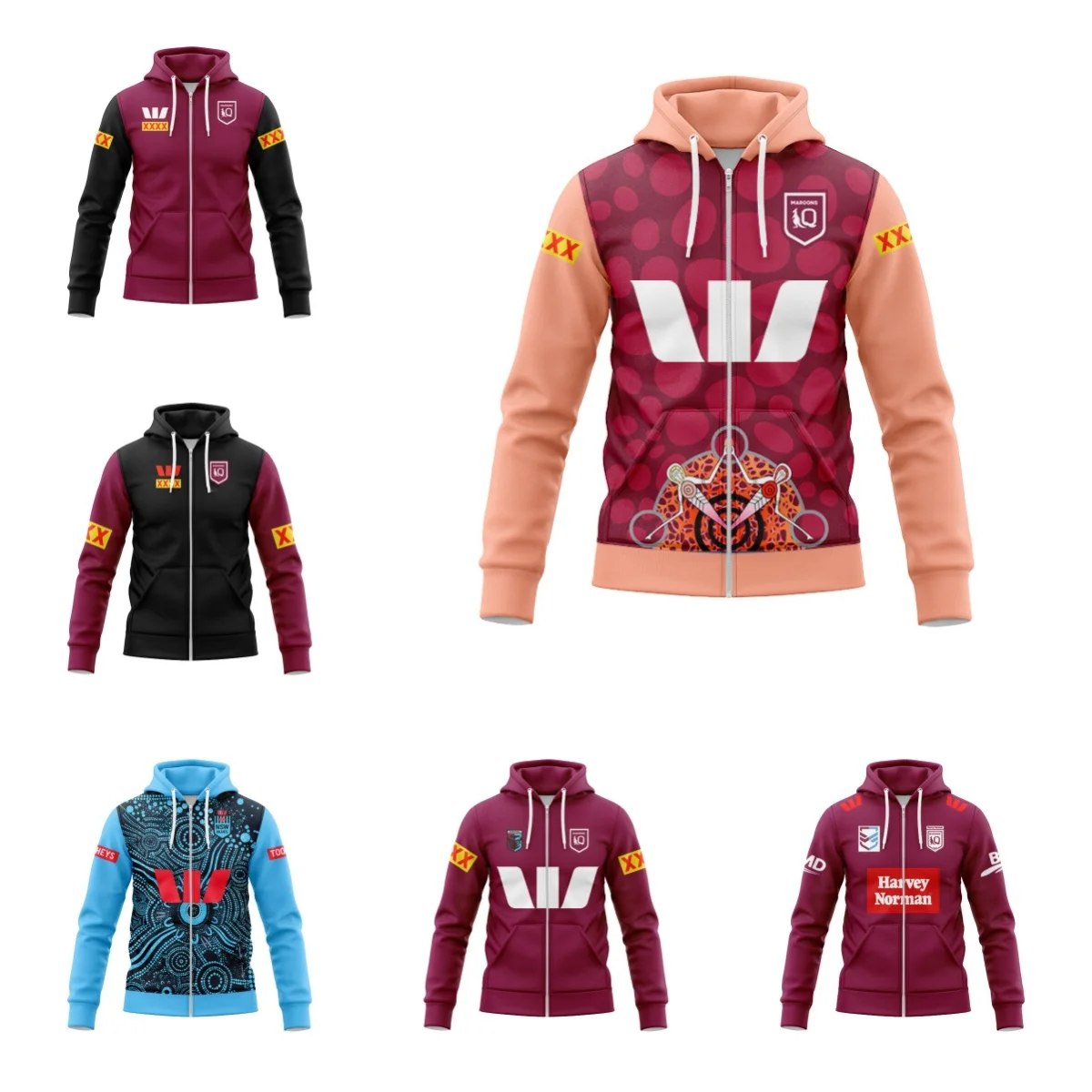 Queensland Maroons 2024 Mens Aboriginal Jersey Replica Zip Hoodie (Custom name and number )