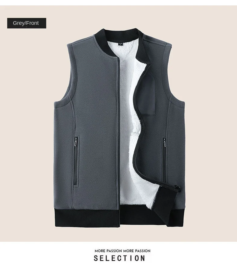 Herren Winterweste, ärmellos, Stehkragen, einfarbig, Fleece, dick, warm halten, Übergröße, Nackenschutz, Winterweste für den Alltag – Detail 14