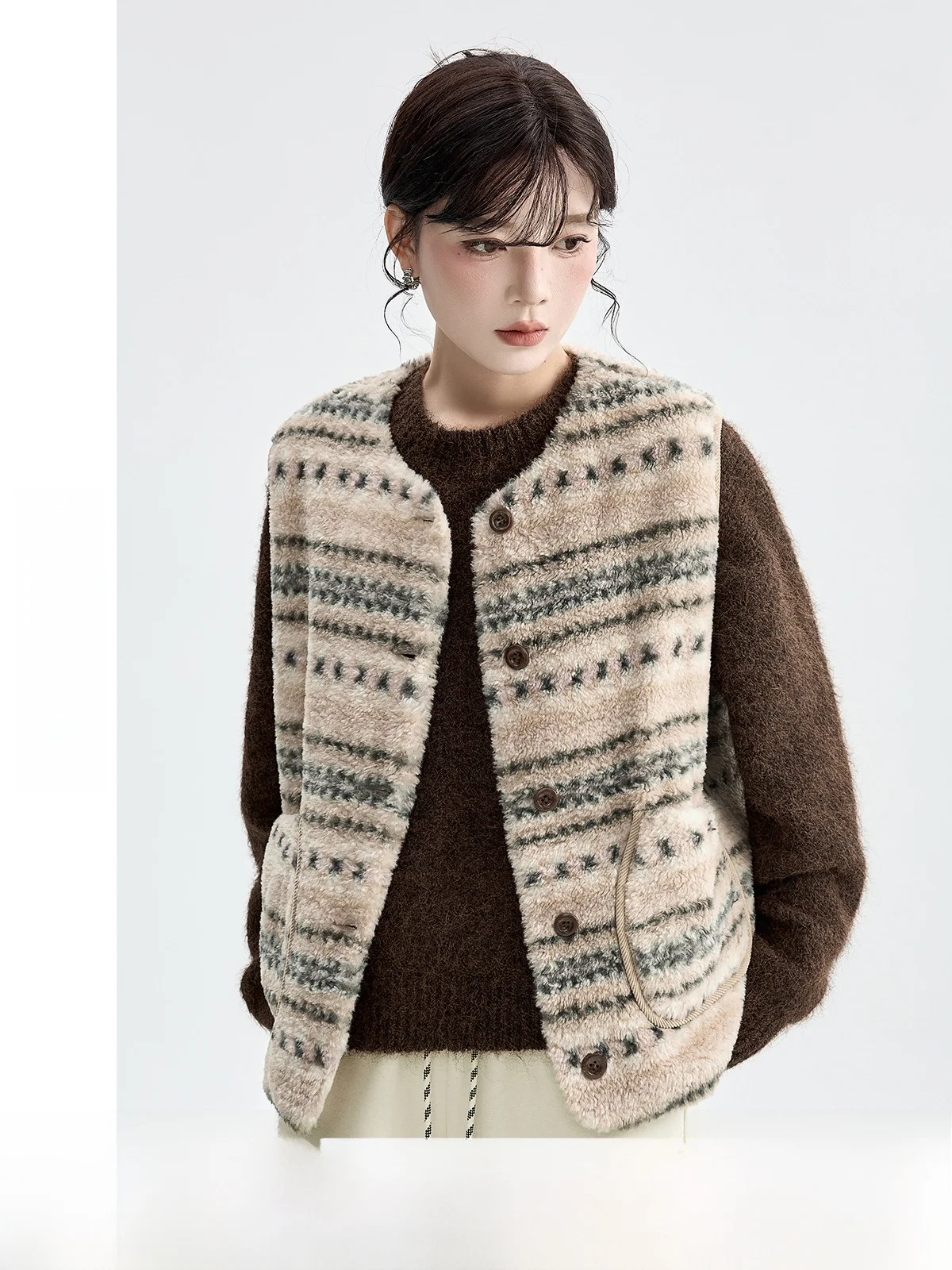 

Guier Lamb Fur Vest Women's Winter New Retro High-End Feelings Fce Lined Svel Top Layering Sle round Ne Design