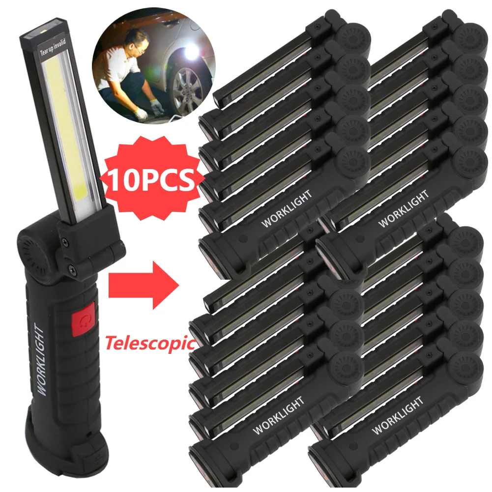 10-1PCS USB Rechargeable Flashlight Built-in Battery Folding Car Lights Foldable Lighting COB LED Lamps Car Repair Tools