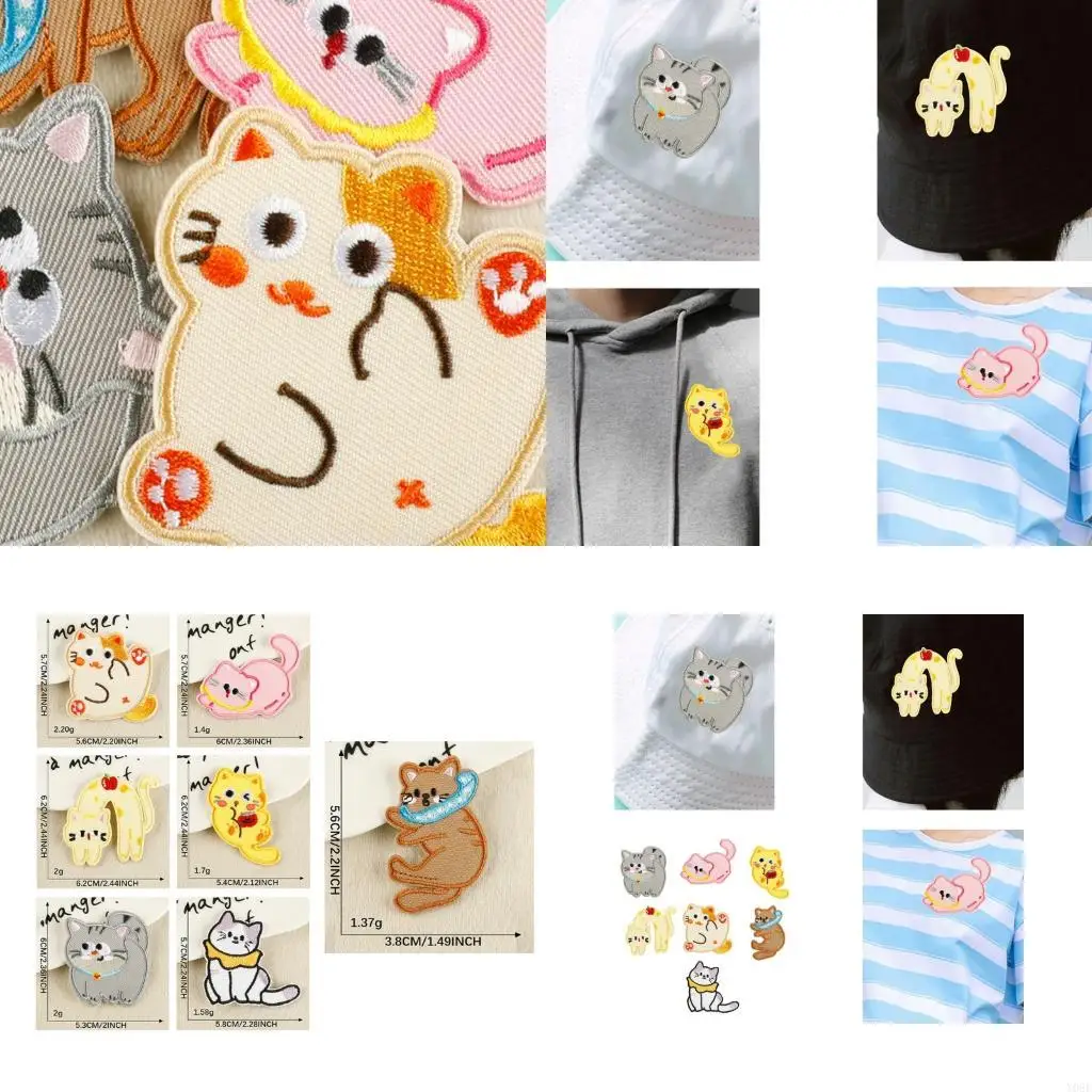 

7 Pcs Cartoon Cats Iron On Patches Clothing Patches Animal Repair Patches Embroidery Patches for Bag Decoration Y08E