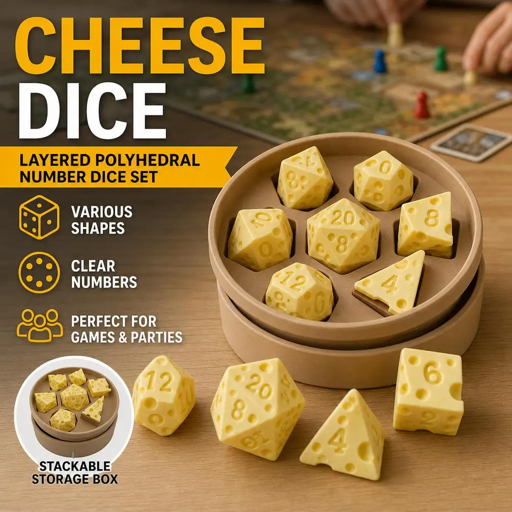 Portable Irregular Cheese Dice Box Ornament Party Props Board Game D4 D20 Set Creative Dice Game for Kid Adult Family Gathering