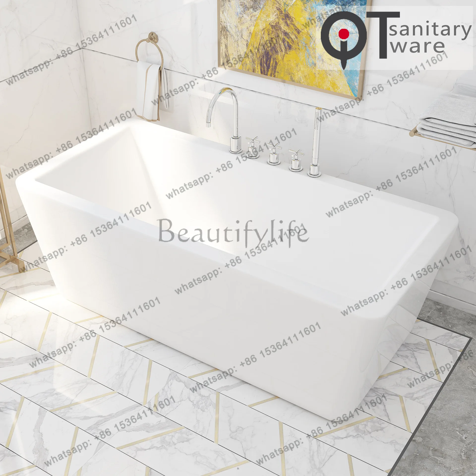 Bevel right-angle rectangular acrylic freestanding bathtub for home use QT-067