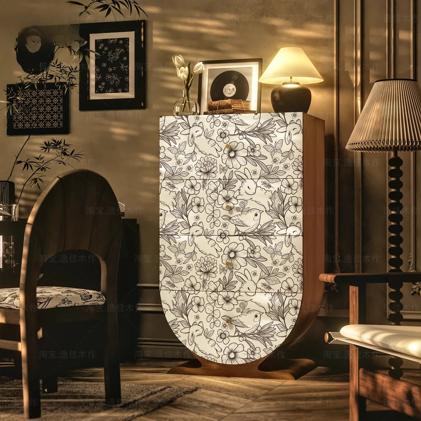 French light luxury healing white rabbit decoration drawer storage cabinet for home use