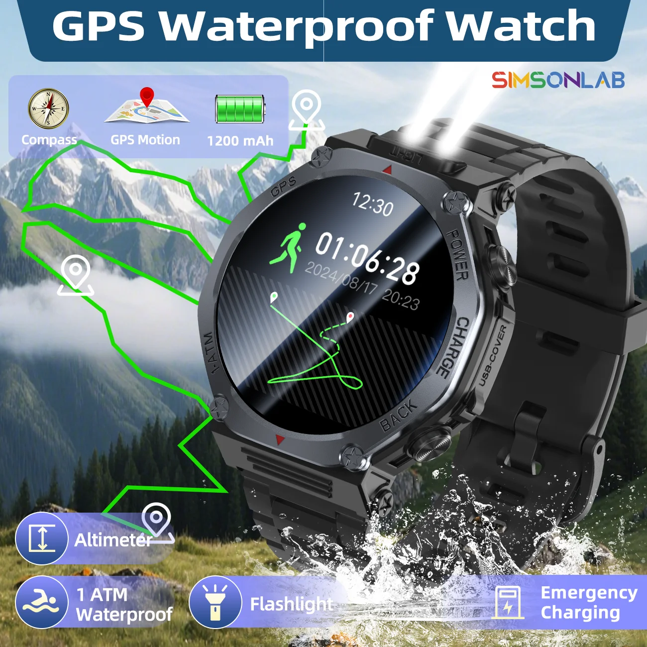 

Прочные умные часы для улицы, встроенный GPS-компас, монитор сердечного ритма, 1200 мАч, большая батарея, необходимые партнеры для велосипеда, мужчин и женщин