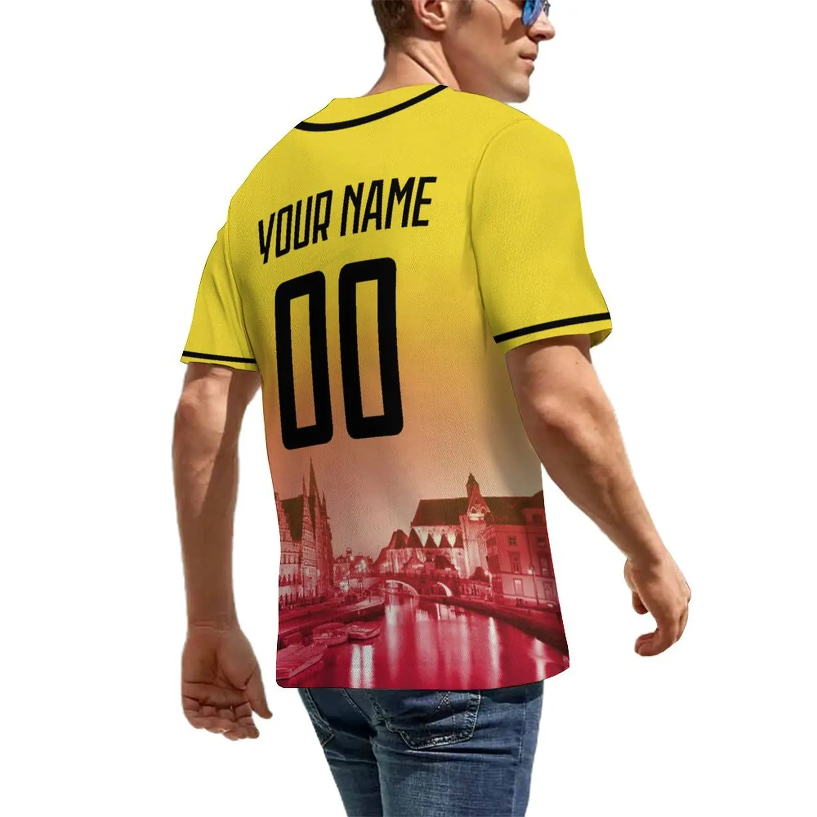 Custom Belgium Baseball Jersey with City Skyline Personalized Name Number Baseball Shirt for Men Women Youth Kids view 2
