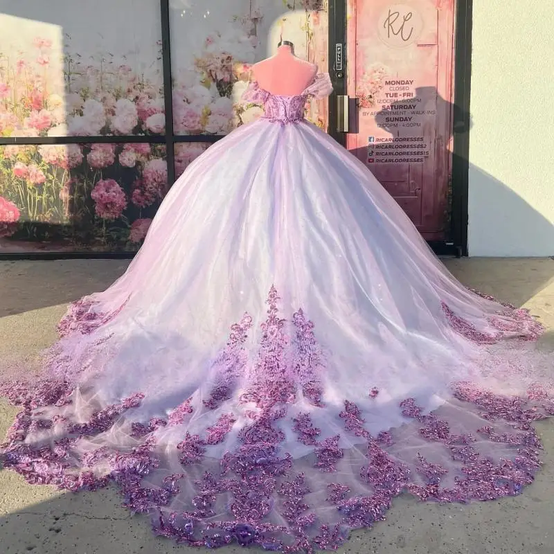 Vestidos De quinceañera Lila, Vestido De baile, cuentas florales De cristal, apliques formales, fiesta De graduación, 15 Quinceañeras