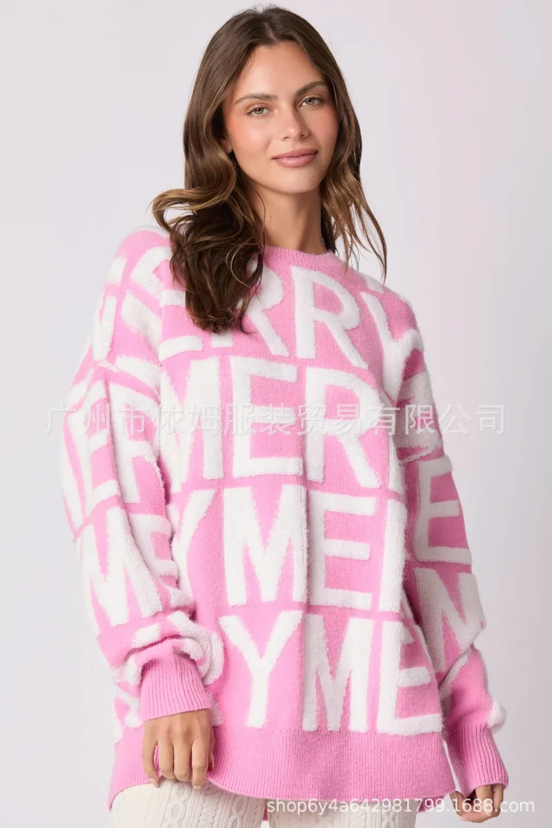 Hochwertiger, langärmliger Strickpullover mit Buchstaben-Stickerei, Schachbrettmuster für die Herbstsaison, Jugendmode, urbaner Stil