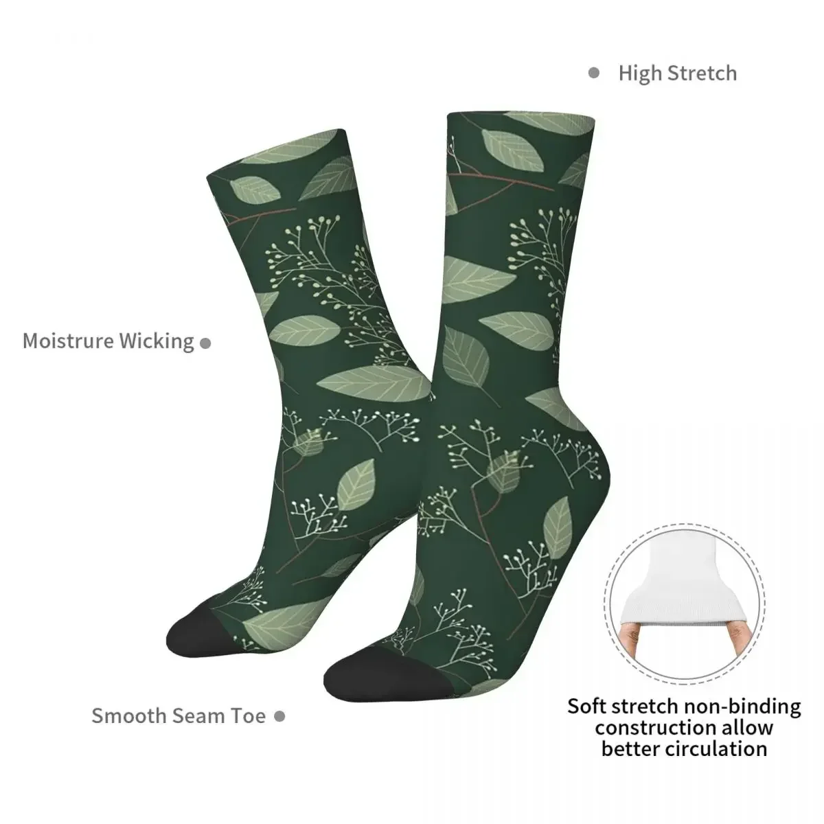 Eucalyptus Dark Green Floral Aesthetic Pattern Socks Sweat Absorbing Stockings All Season Long Socks for Birthday Present