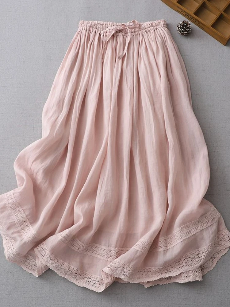 High-Waisted Double-Layer Cotton Half-body Skirt Female Summer New Korean Version Of The Literary Loose Waist Half Skirts