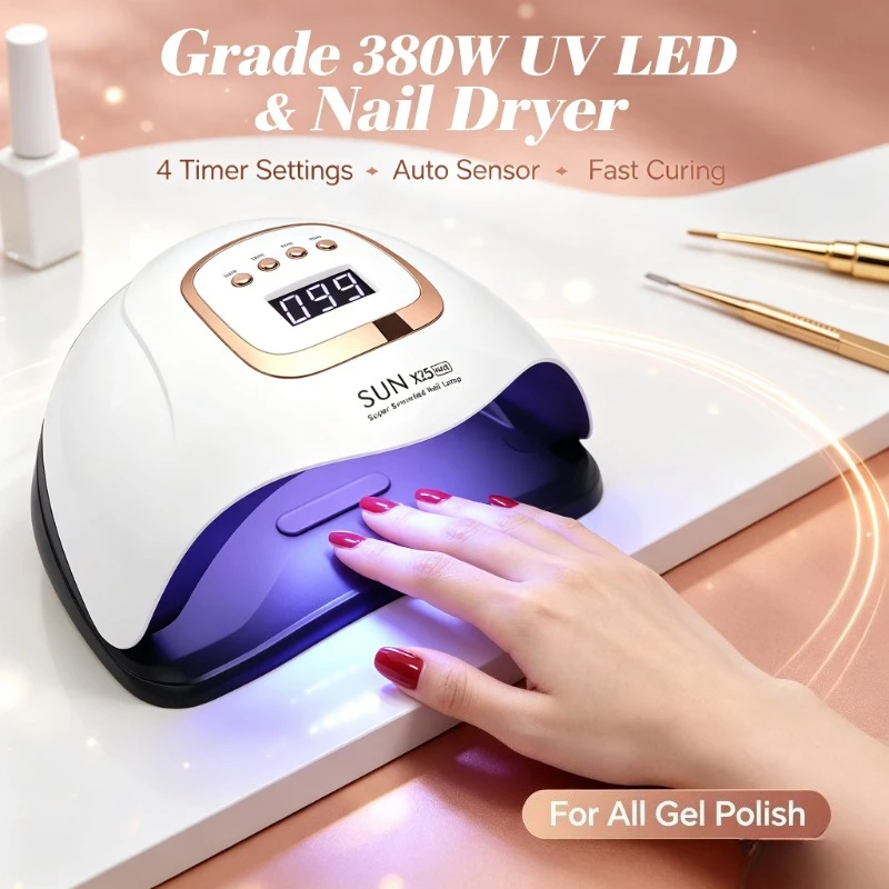 Smart Sensor Nail Dryer UV LED Light, 380W Powerful Output, 4 Time Presets for Studio Gel Coating Curing Work