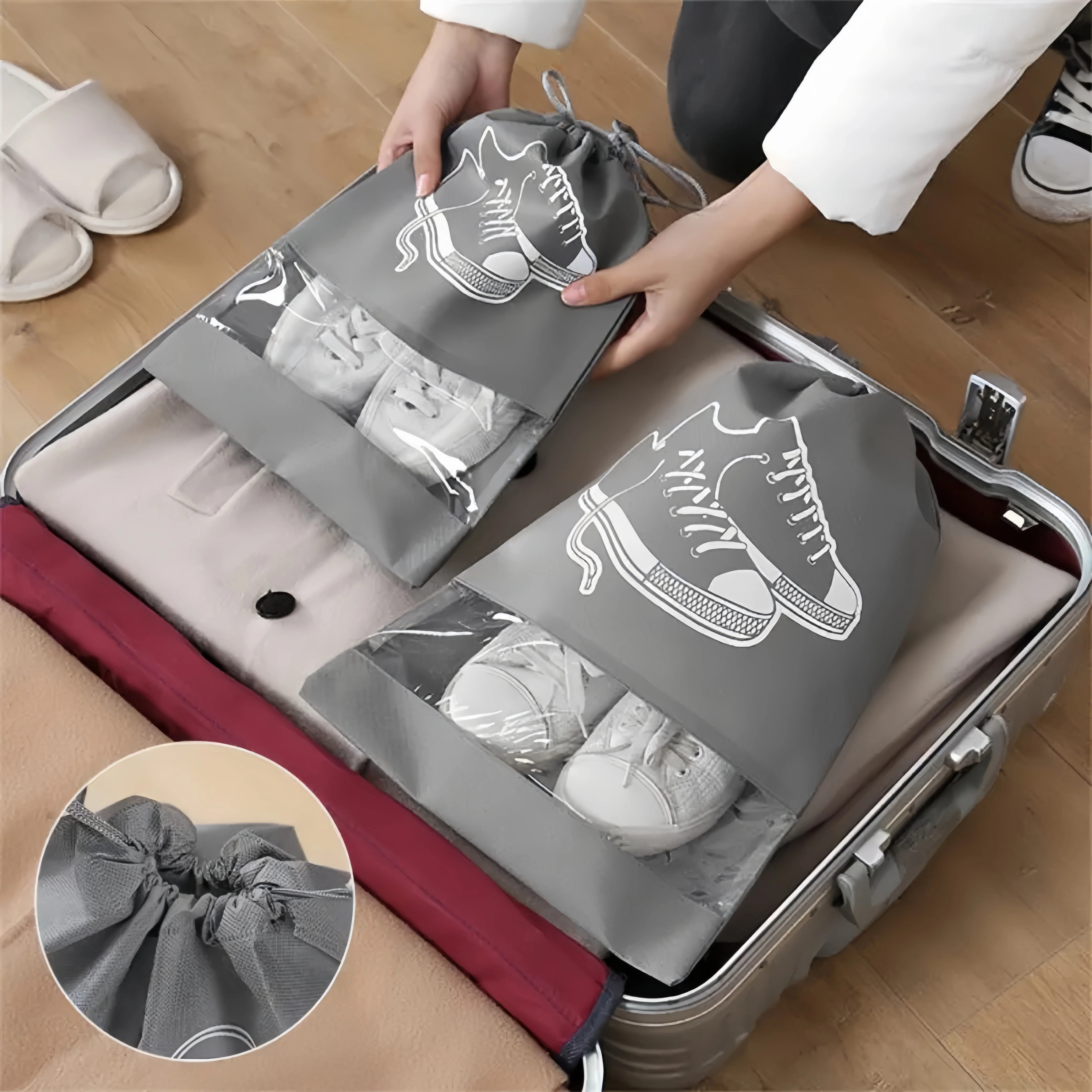 5pcs/set Shoe Storage Bag With Thickened Non-woven Fabric St
